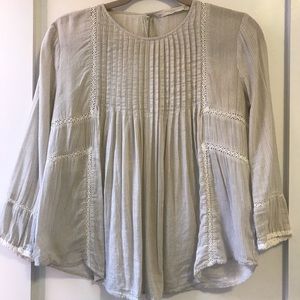 XS ZARA Tan and White Blouse